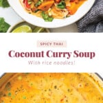 Coconut curry soup in a bowl.